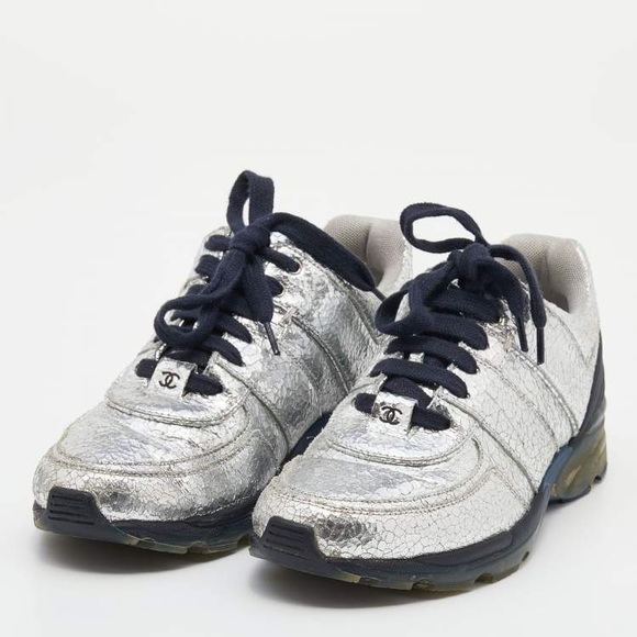 CHANEL Leather Silver Metallic Sneakers. 37 1/5 - Picture 4 of 8